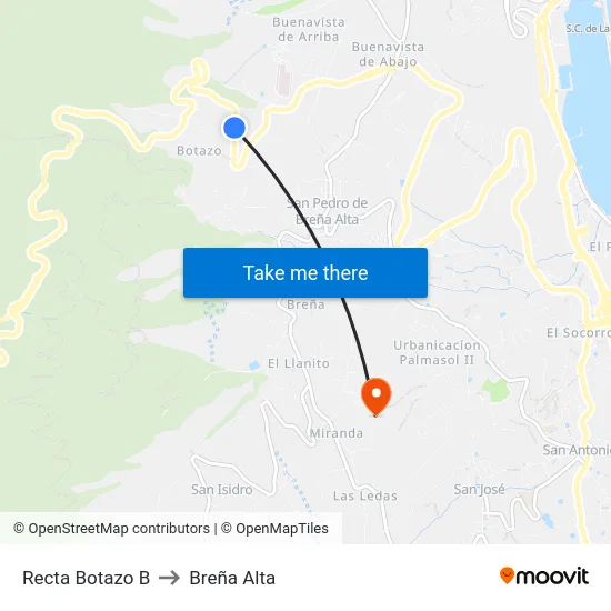 Recta Botazo B to Breña Alta map