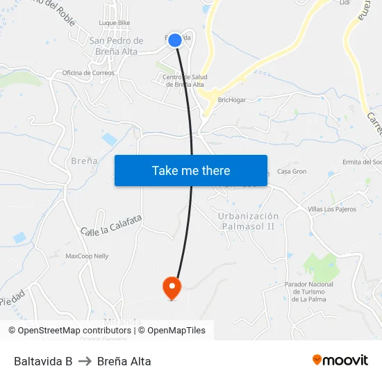 Baltavida B to Breña Alta map