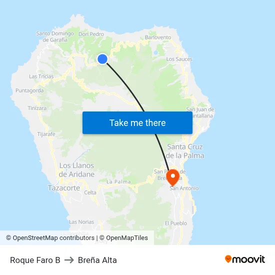 Roque Faro B to Breña Alta map