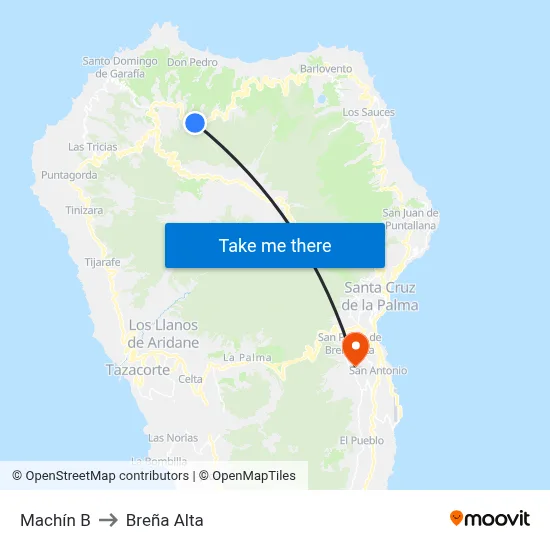Machín B to Breña Alta map