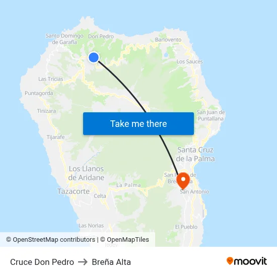 Cruce Don Pedro to Breña Alta map