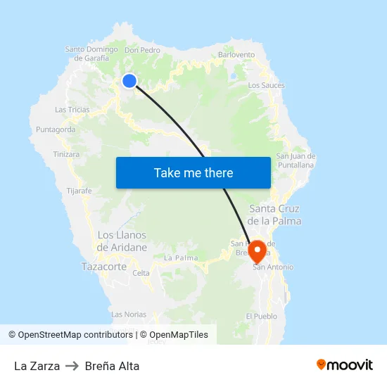 La Zarza to Breña Alta map