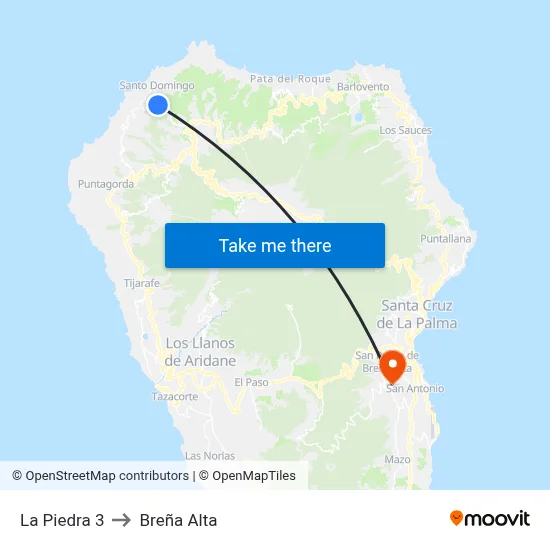 La Piedra 3 to Breña Alta map