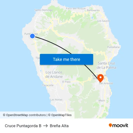 Cruce Puntagorda B to Breña Alta map