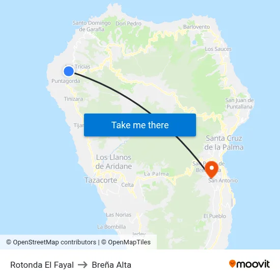 Rotonda El Fayal to Breña Alta map