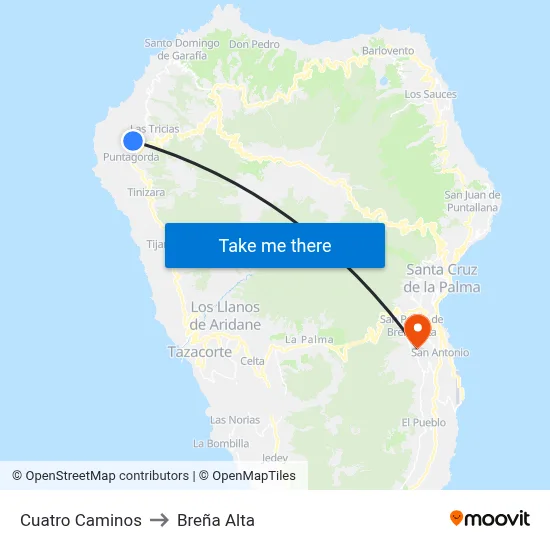 Cuatro Caminos to Breña Alta map