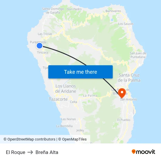 El Roque to Breña Alta map