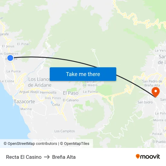 Recta El Casino to Breña Alta map