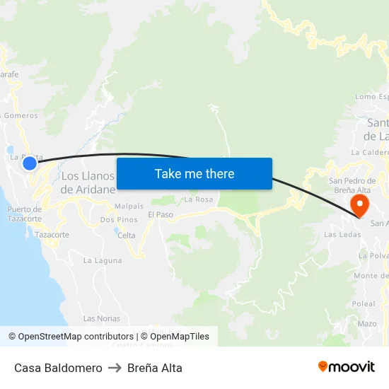 Casa Baldomero to Breña Alta map