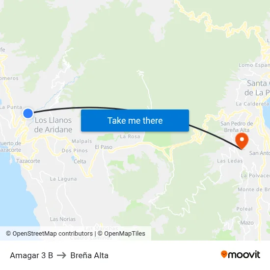 Amagar 3 B to Breña Alta map