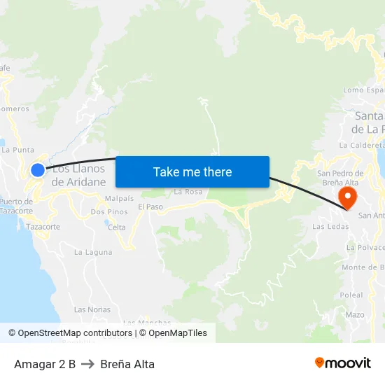 Amagar 2 B to Breña Alta map