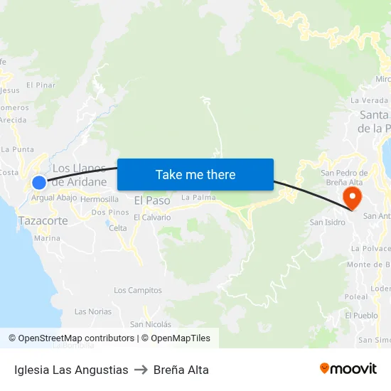 Iglesia Las Angustias to Breña Alta map