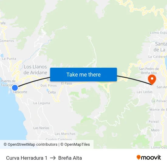 Curva Herradura 1 to Breña Alta map