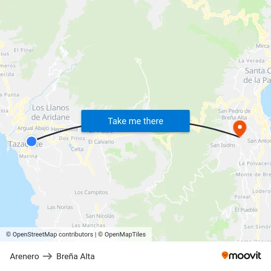 Arenero to Breña Alta map