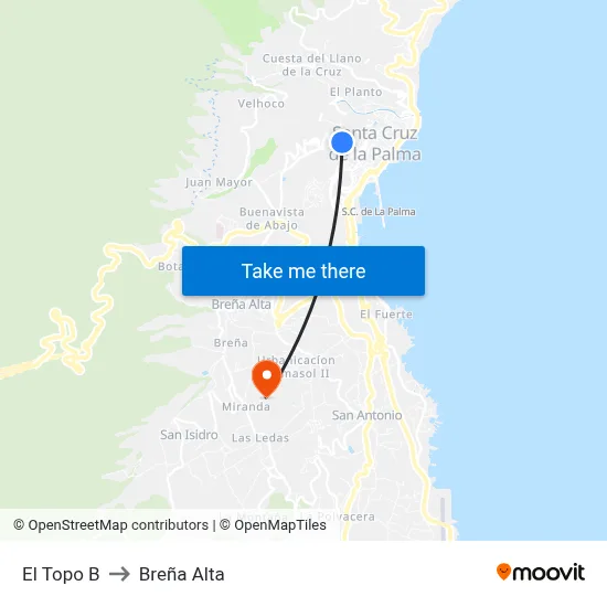 El Topo B to Breña Alta map