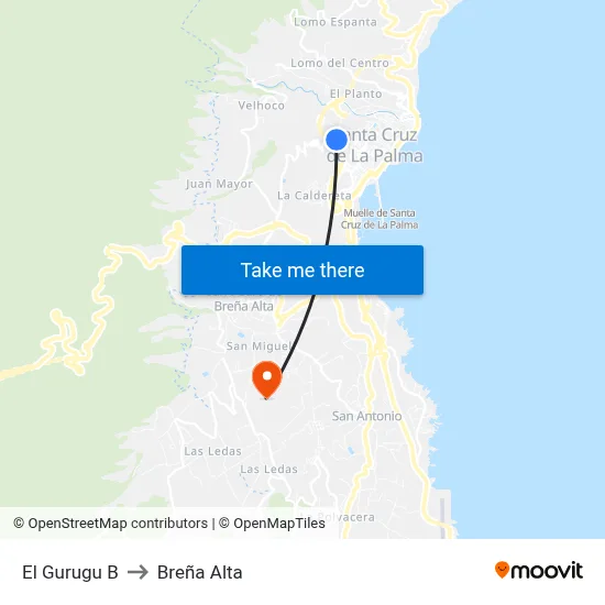 El Gurugu B to Breña Alta map