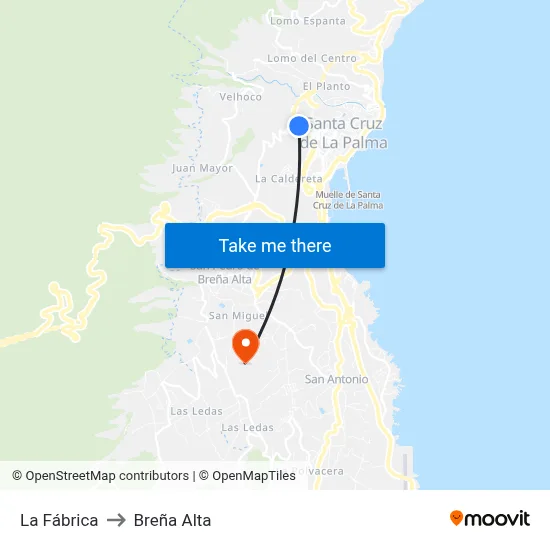 La Fábrica to Breña Alta map