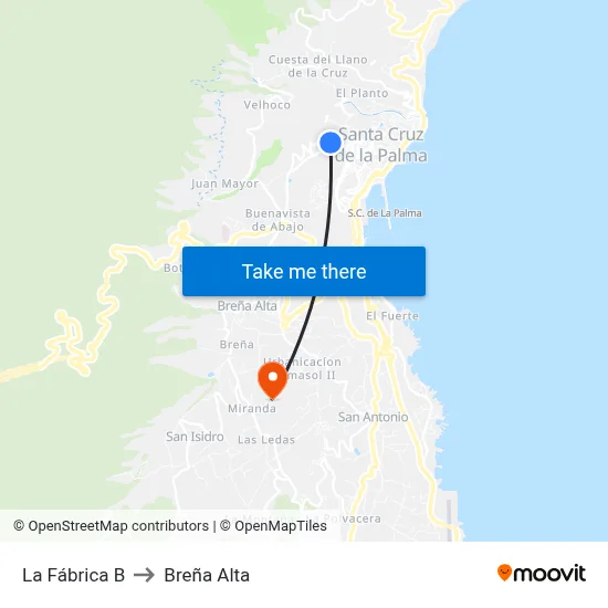 La Fábrica B to Breña Alta map