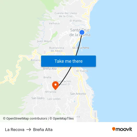 La Recova to Breña Alta map