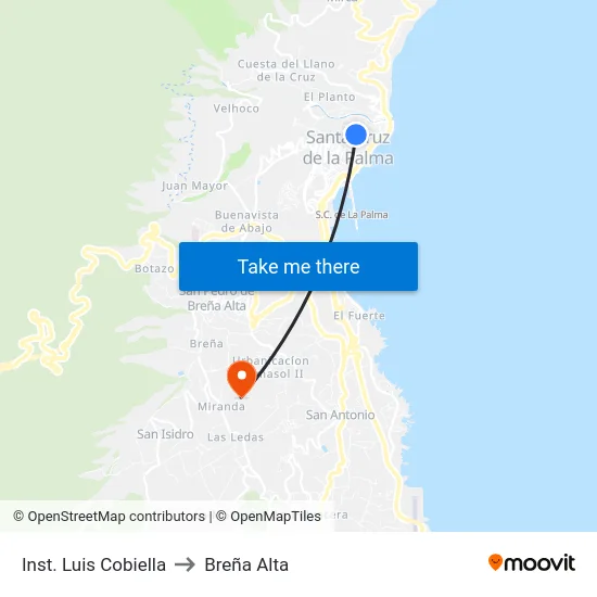 Inst. Luis Cobiella to Breña Alta map