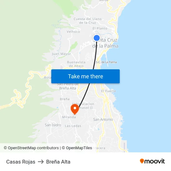 Casas Rojas to Breña Alta map