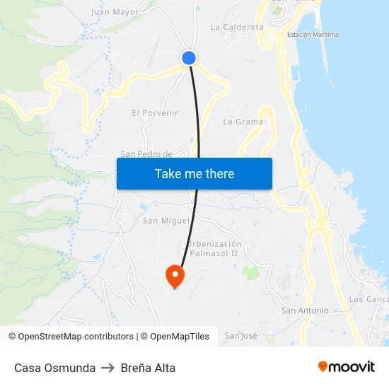 Casa Osmunda to Breña Alta map