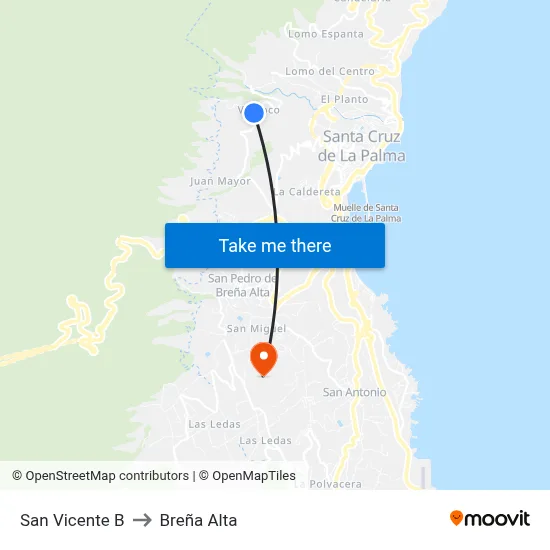 San Vicente B to Breña Alta map