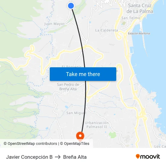 Javier Concepción B to Breña Alta map