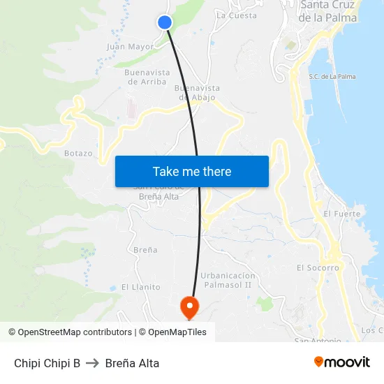 Chipi Chipi B to Breña Alta map