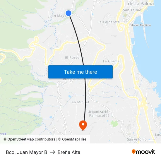 Bco. Juan Mayor B to Breña Alta map