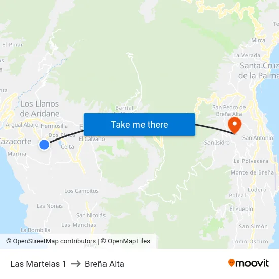 Las Martelas 1 to Breña Alta map