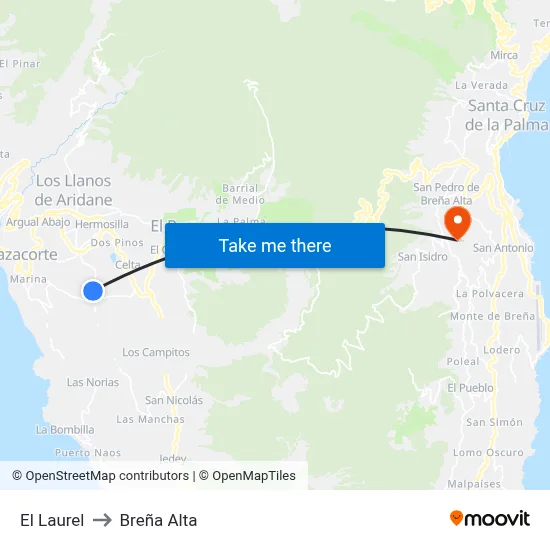 El Laurel to Breña Alta map