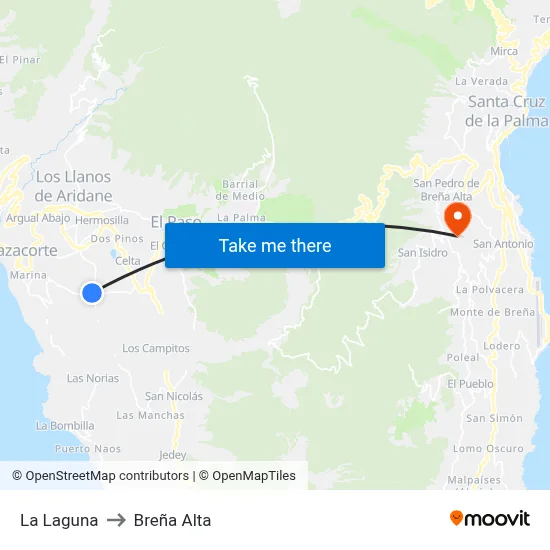 La Laguna to Breña Alta map