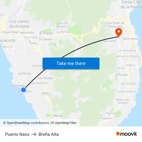 Puerto Naos to Breña Alta map