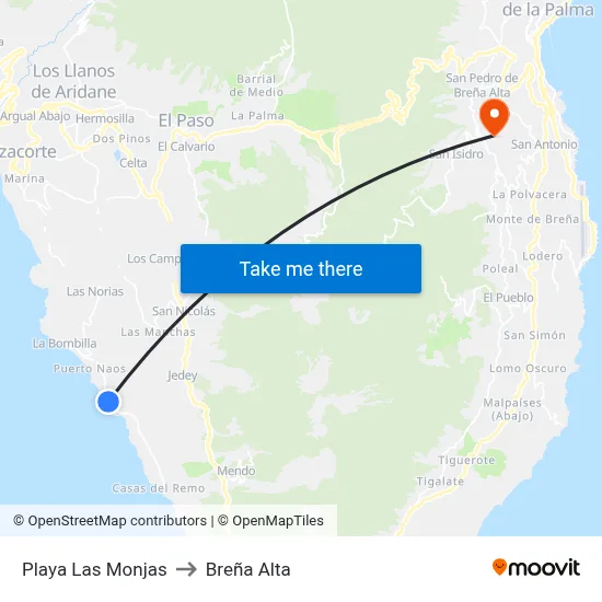Playa Las Monjas to Breña Alta map
