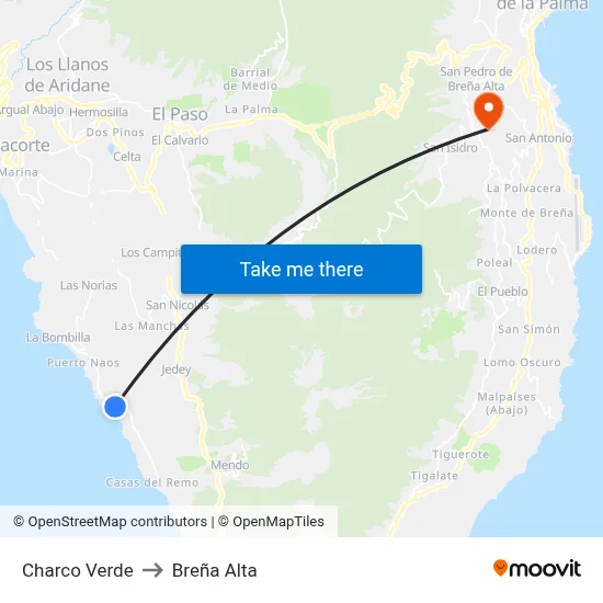 Charco Verde to Breña Alta map