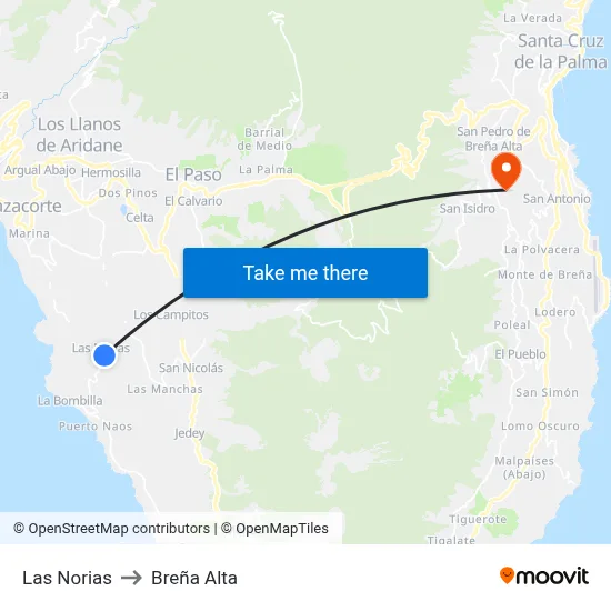 Las Norias to Breña Alta map