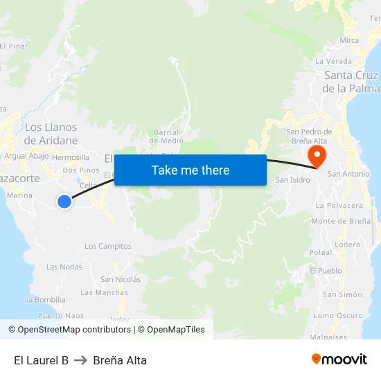 El Laurel B to Breña Alta map