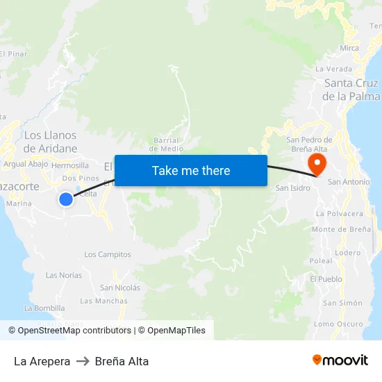 La Arepera to Breña Alta map