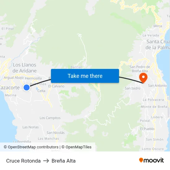 Cruce Rotonda to Breña Alta map