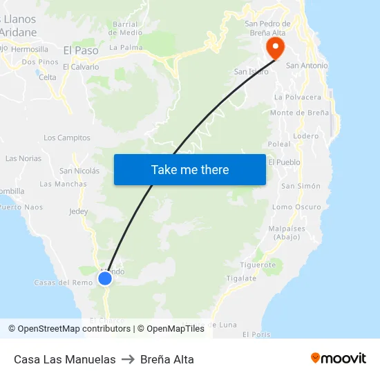 Casa Las Manuelas to Breña Alta map