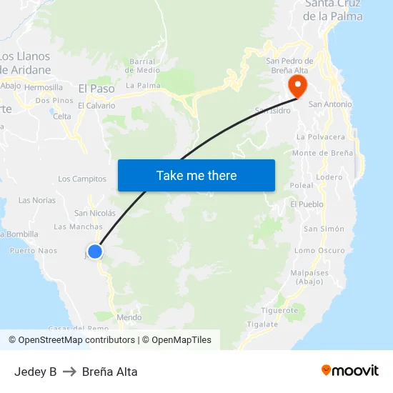 Jedey B to Breña Alta map