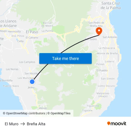 El Muro to Breña Alta map
