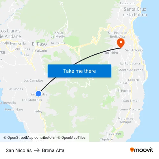 San Nicolás to Breña Alta map