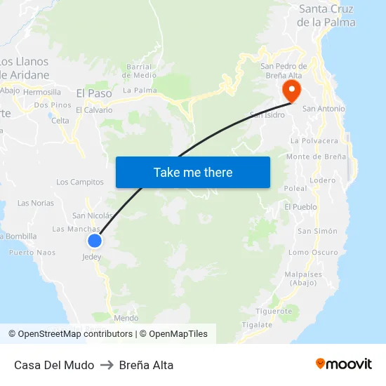 Casa Del Mudo to Breña Alta map