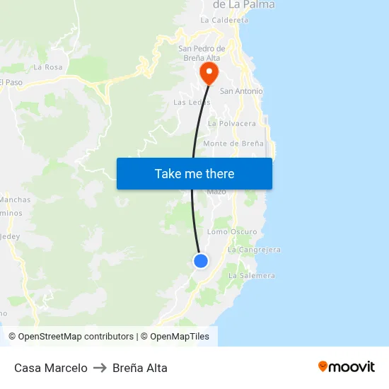 Casa Marcelo to Breña Alta map