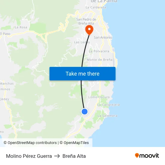 Molino Pérez Guerra to Breña Alta map