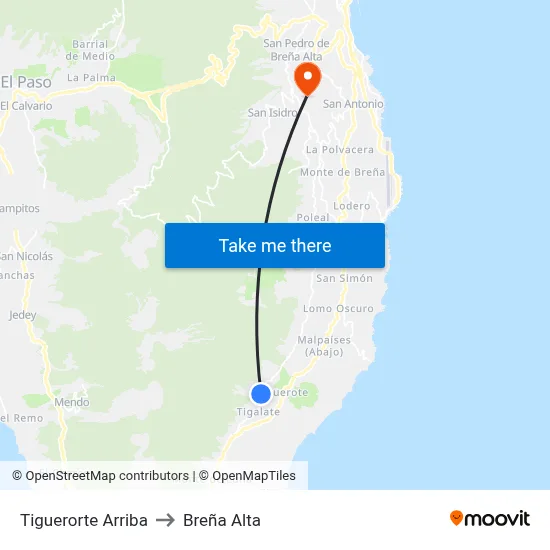 Tiguerorte Arriba to Breña Alta map