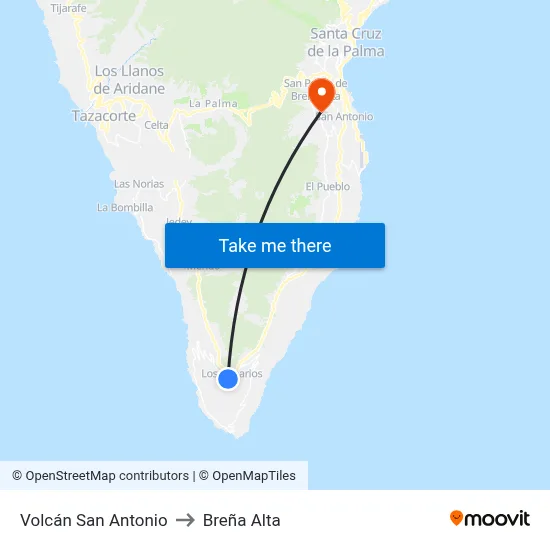 Volcán San Antonio to Breña Alta map