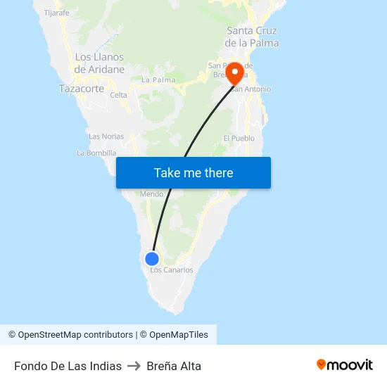 Fondo De Las Indias to Breña Alta map